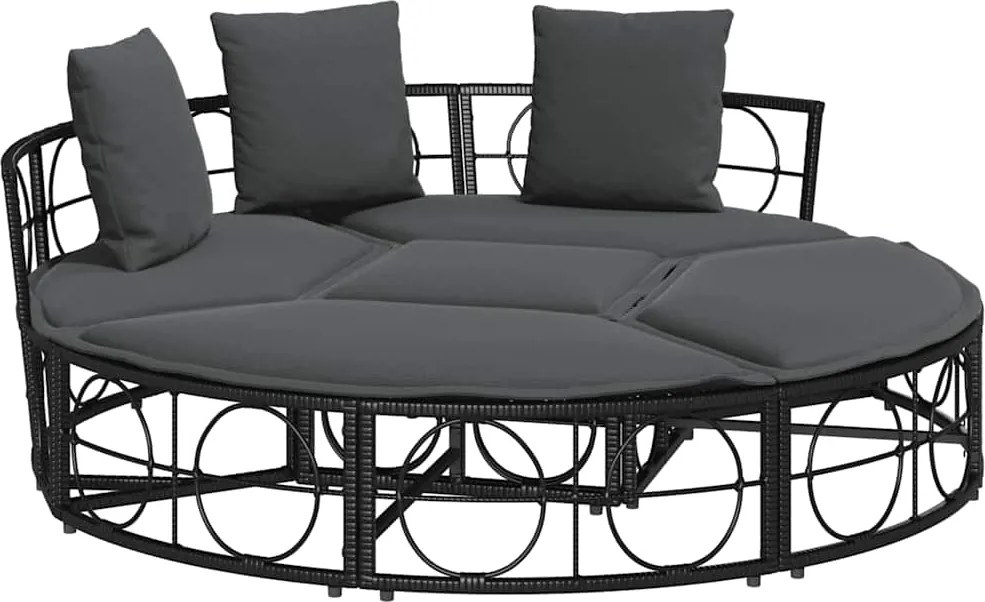 vidaXL Pat de lounge pentru exterior fără baldachin Poly Rattan negru
