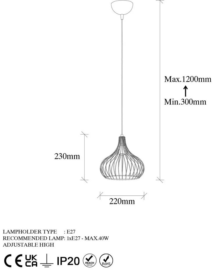 Lustră cu abajur din metal ø 22 cm Teldemia – Opviq lights