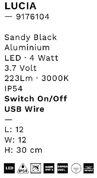Lampa decorativa de exterior LED portabila LUCIA negru
