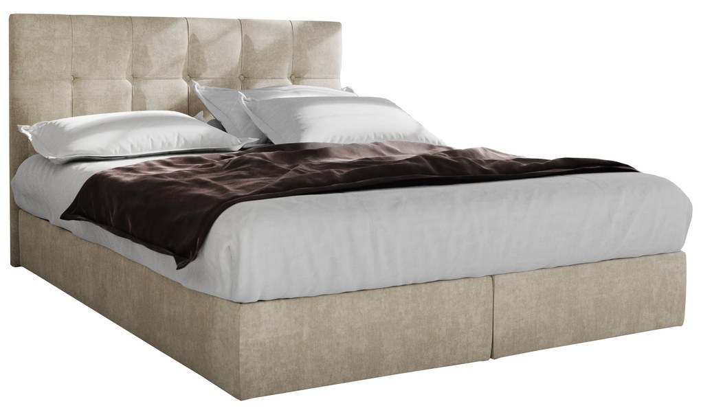 Pat matrimonial Boxspring 140 cm Porto Comfort (bej) (cu saltea și sp. depozitare). 1056297