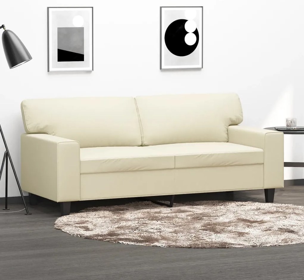vidaXL Canapea cu 2 locuri, crem, 140 cm, piele ecologică