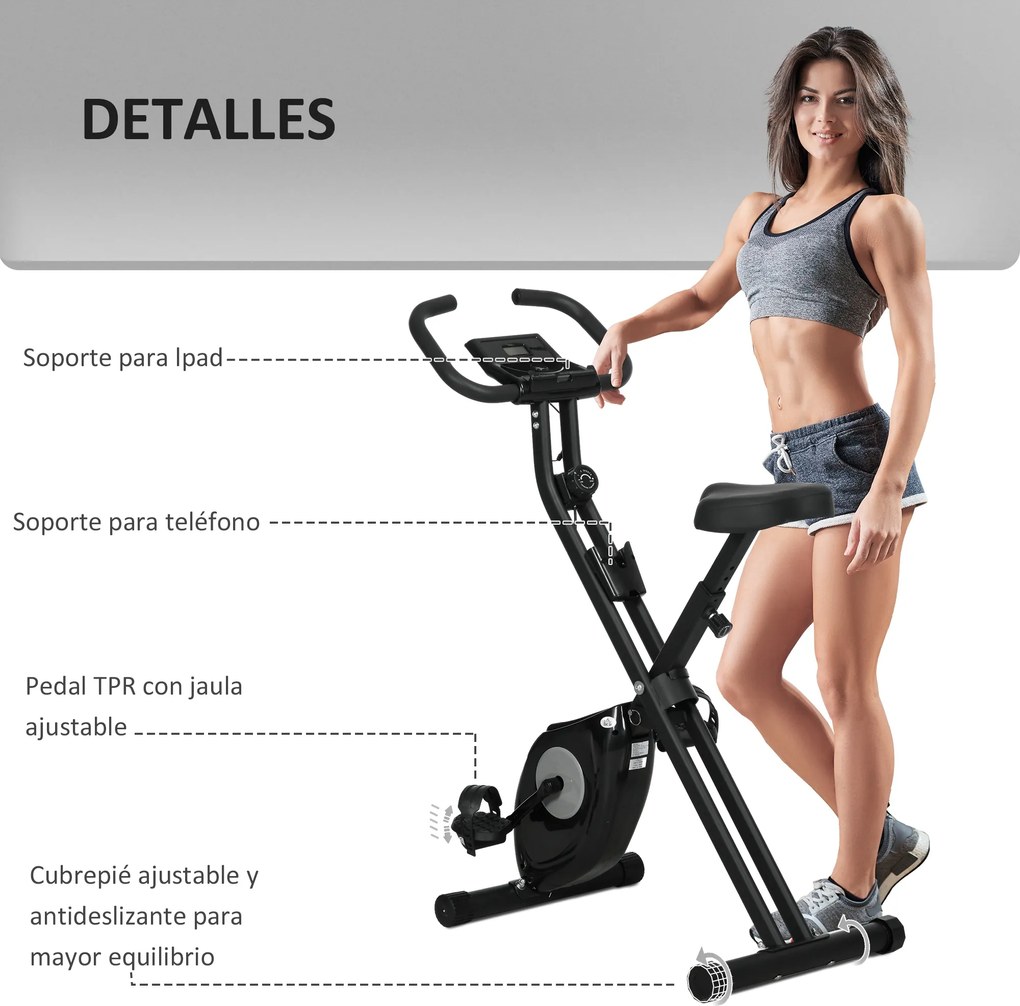 HOMCOM Bicicletă Statică Pliabilă cu 8 Nivele de Rezistență Magnetică Ecran LCD și Șea Reglabilă 43x85x109cm Negru | Aosom Romania