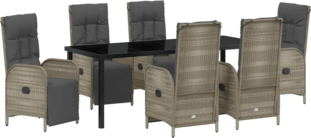 vidaXL Set de masă pentru grădină cu pernă 7 pcs Gri poliratan