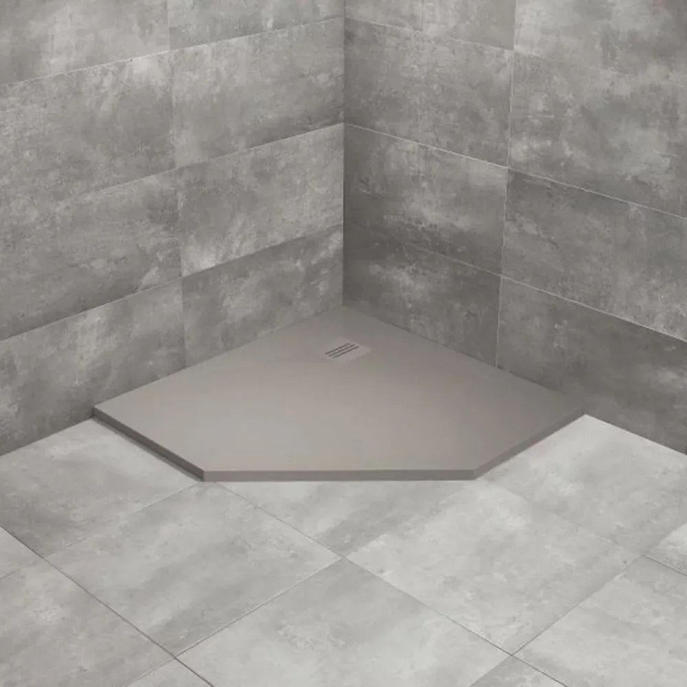 Cadita dus compozit pentagonala Radaway Kyntos PT 90x90 cm gri ciment