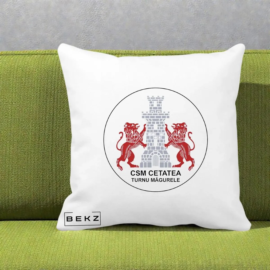 Perna Personalizata CSM Cetatea Turnu Magurele Fotbal, 40x40 cm, Alba Mata, Husa Detasabila, Perna Inclusa, BEKZ®
