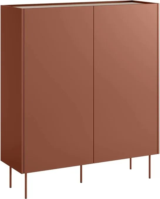 Comodă înaltă Desin 120 cm cu două uși și sertare ascunse - ceramic red / stejar nagano