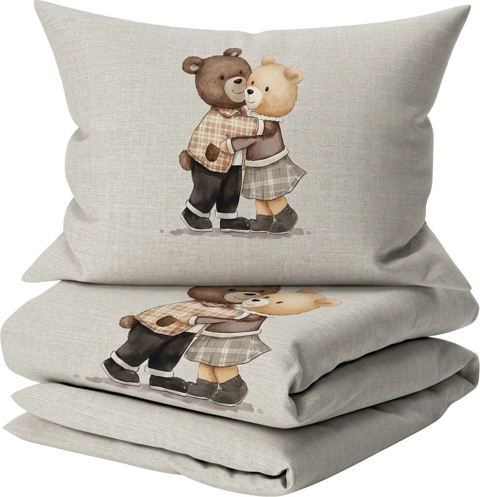 Lenjerie de pat din bumbac Renforce TEDDY HENRY bej pentru copii. Dimensiune lenjerie de pat: 80 x 80 cm | 135 x 200 cm