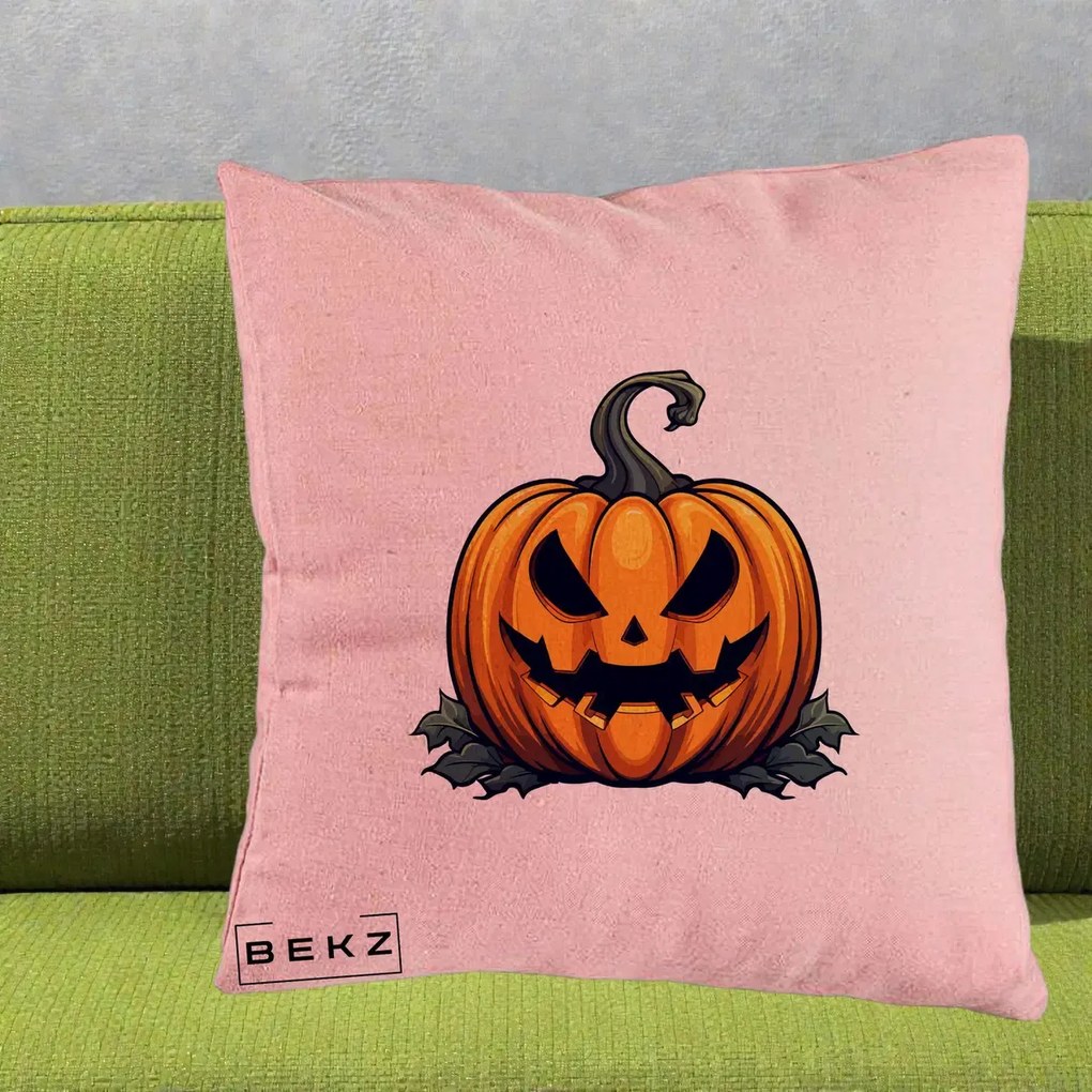 Perna Decorativa Halloween Jack-o'-Lantern Infricosator, 40x40 cm, Roz, Husa Detasabila, Perna Inclusa, BEKZ®