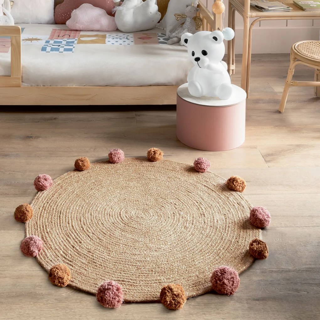 Covor de iuta pentru copii, POMPONS 78 cm
