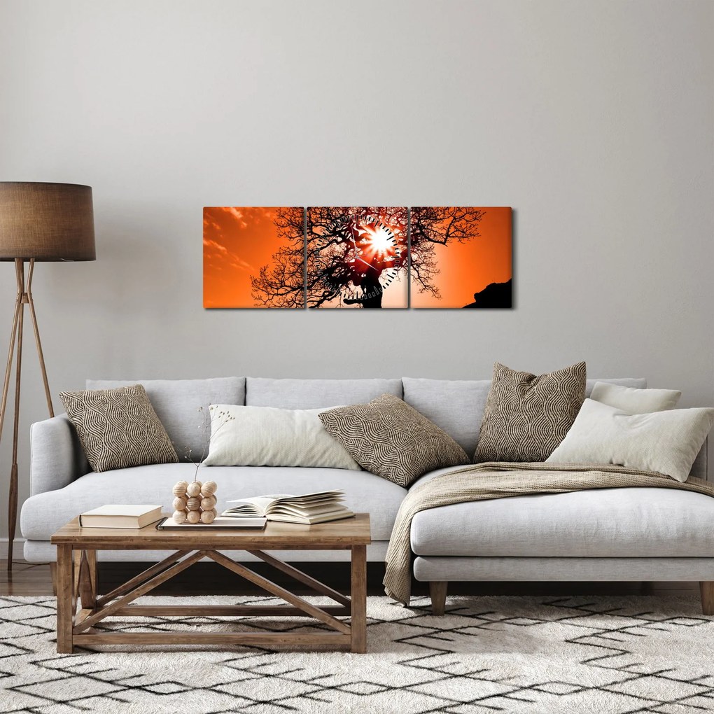 Tablou - Fag la apus de soare (cu ceas) (90x30 cm)