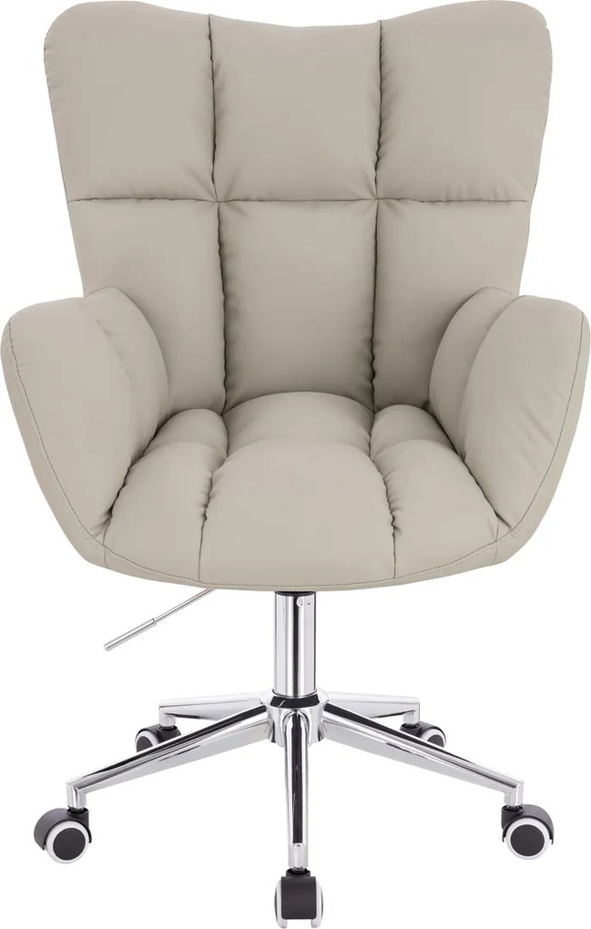 HR650K Scaun Ecru Piele Ecologica Premium Soft cu Bază Cromata