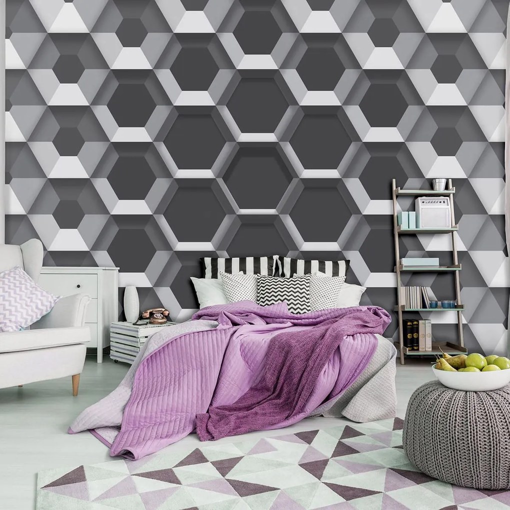 Fototapet - 3D hexagon (254x184 cm)