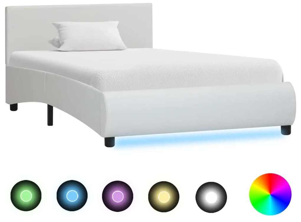 285486 vidaXL Cadru de pat cu LED, alb, 90 x 200 cm, piele ecologică
