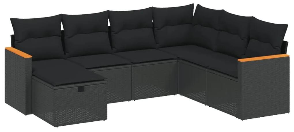 3265325 vidaXL Set canapele de grădină cu perne, 7 piese, negru, poliratan