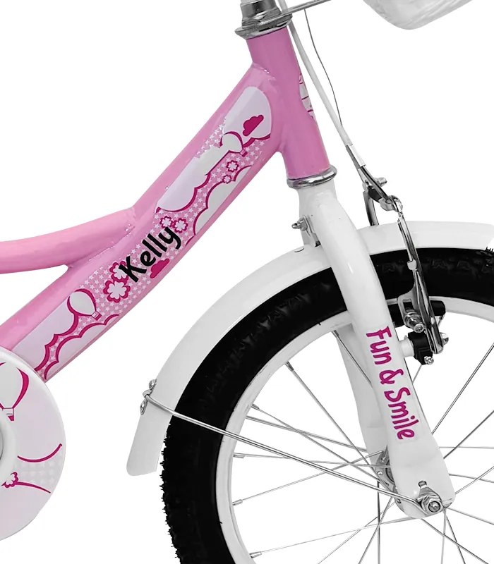 Bicicletă pentru copii cu roți auxiliare, bară de ghidare, coș și clopoțel 12 – pre deti od 2,5 do 4 rokov