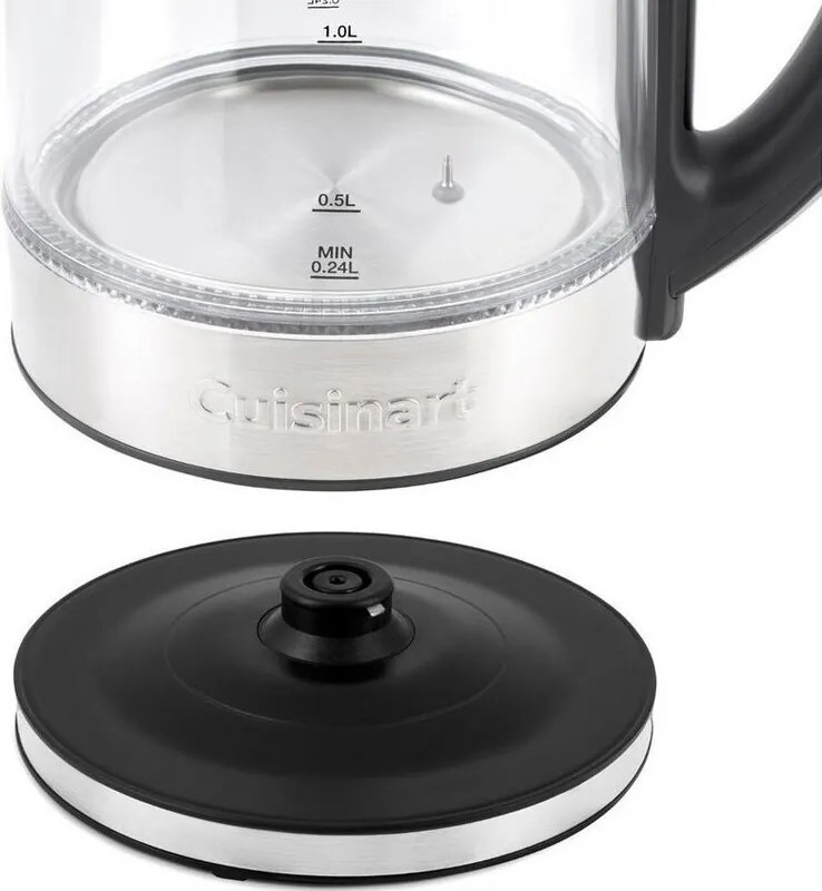 Cana electrica Cuisinart GK19E Double Glass, 3000 W, 1,7 l, 50-100°C, Baza rotativa la 360°, Comenzi tactile, Filtru, Indicator, Inox/Negru