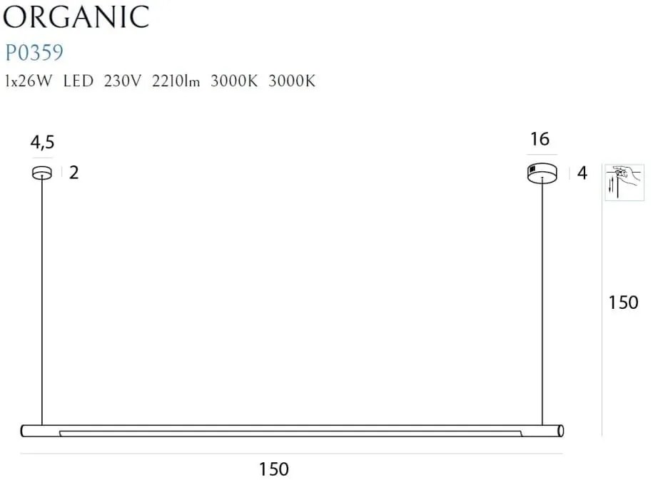 Lustra LED suspendata Organic Horizon 150cm dimmable