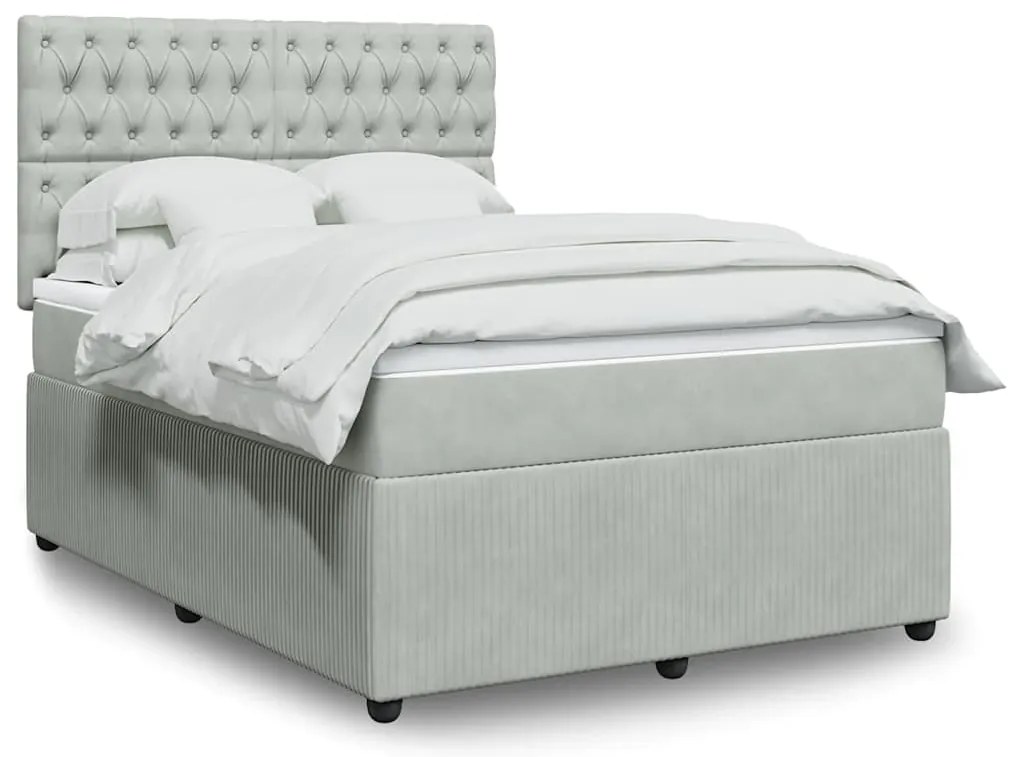 vidaXL Pat box spring cu saltea, gri deschis, 140x200 cm, catifea