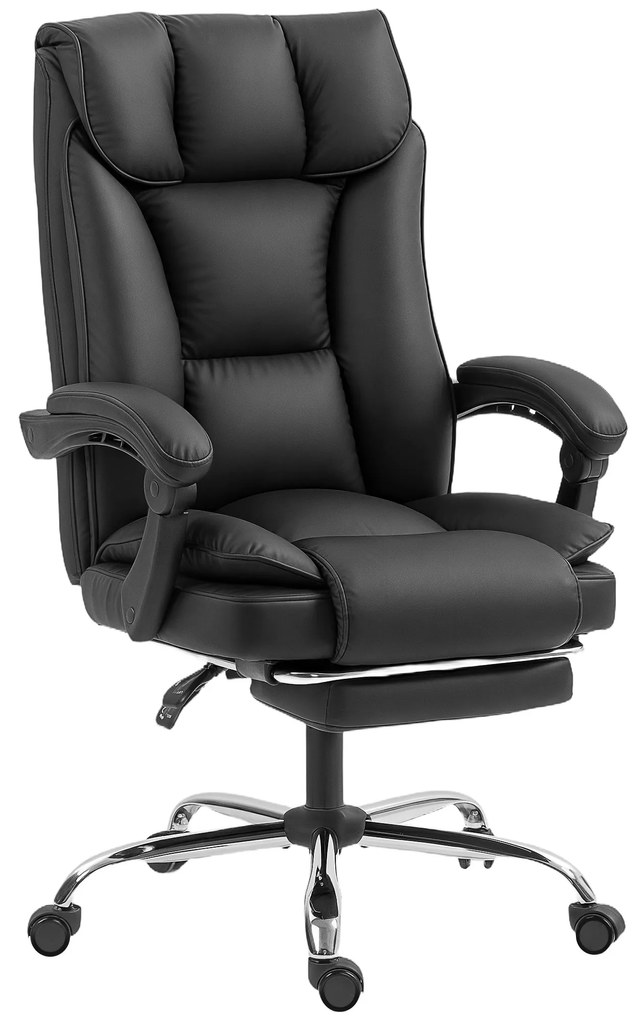 HOMCOM Scaun de Birou Reclinabil la 155° cu Suport pentru Picioare, Dublă Îmbunătățire și Tapițerie din Piele Ecologică, Negru | Aosom Romania