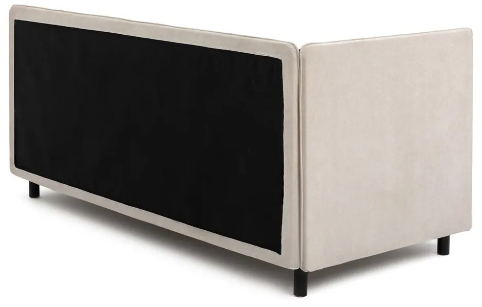Pat bej tapițat cu spațiu de depozitare cu saltea 90x200 cm Avela – Bonami Selection