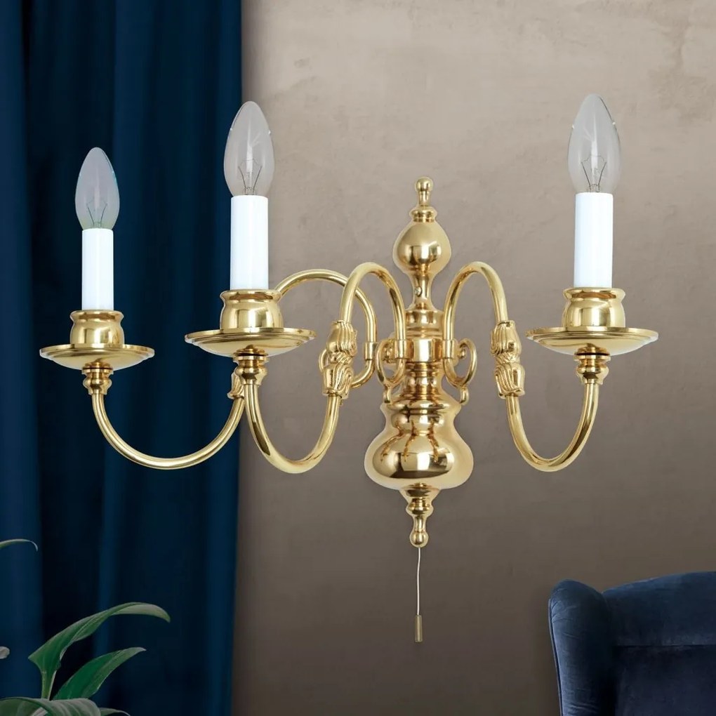 Aplica de perete cu 3 brate design clasic FLAMISCH, alama lucioasa