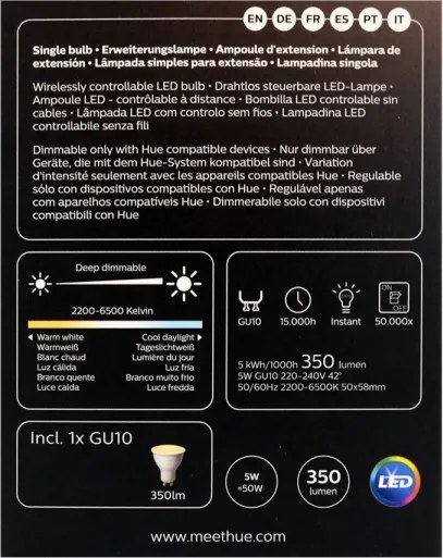 LED Bec dimmabil Philips Hue WHITE AMBIANCE 1xGU10/4,3W/230V 2200-6500K