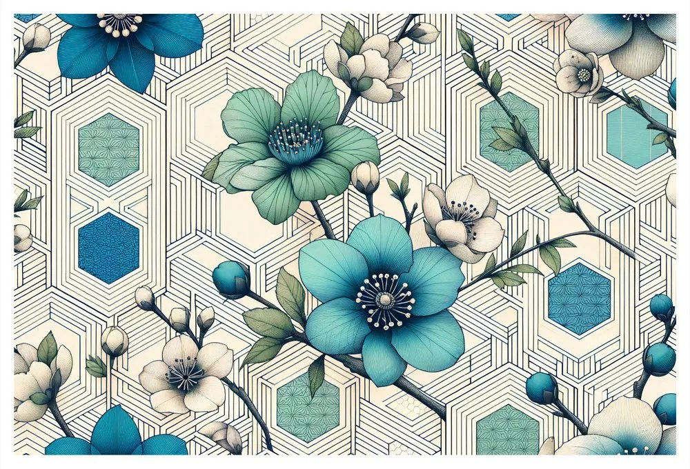 Tablou flori elegante pe fundal geometric