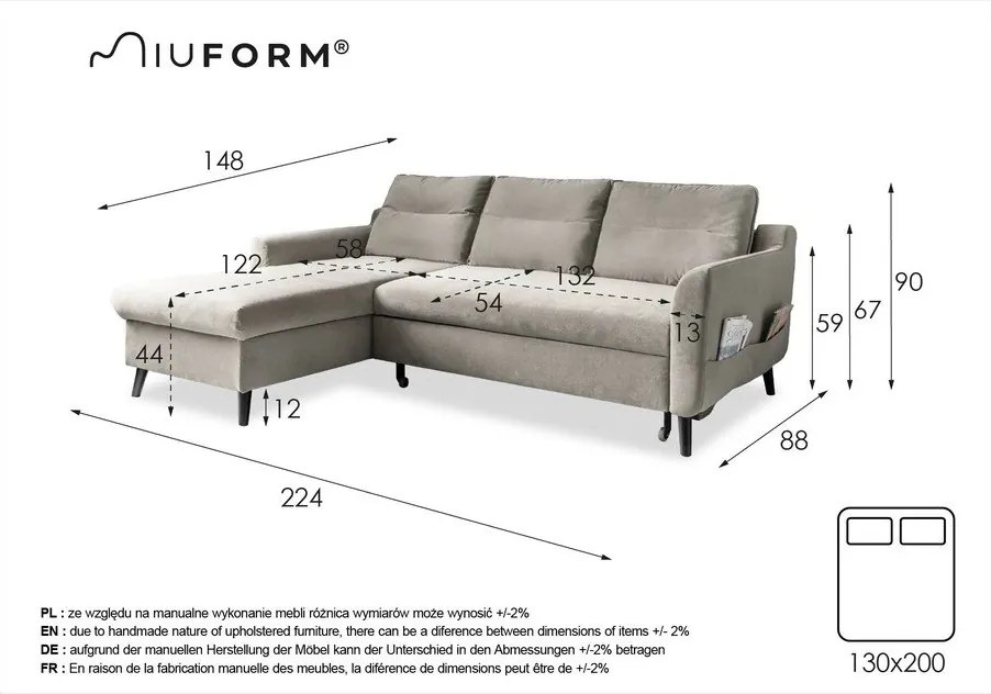 Colțar extensibil din catifea cu șezlong pe partea stângă Miuform Stylish Stan, turcoaz