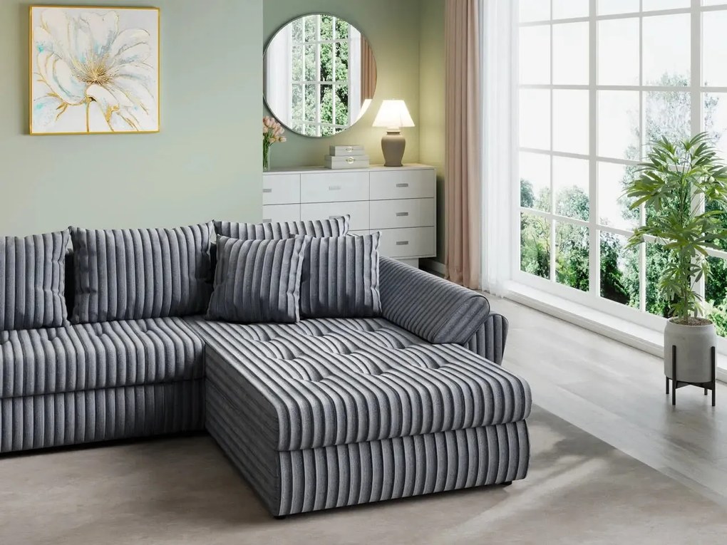 Colțar extensibil dumonde cu ladă de depozitare si sezut confortabil din spuma high-density, Loana U Ambience Grey 355x185 cm