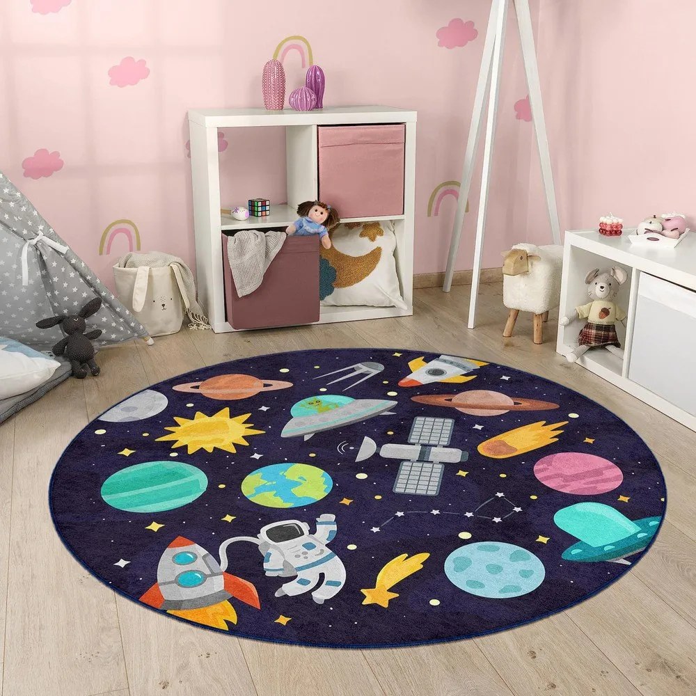 Covor de joacă pentru copii albastru închis lavabil ø100 cm Into The Space – Mila Home