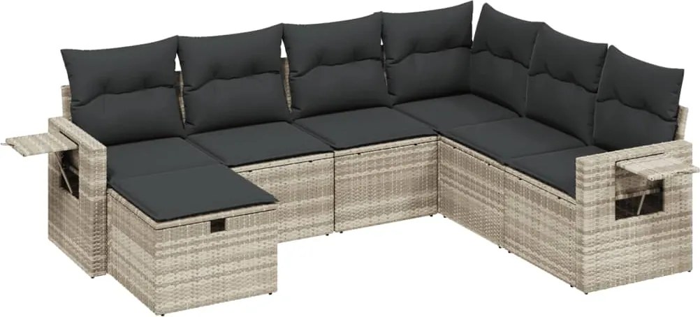 vidaXL Set canapele de grădină cu perne, 7piese gri deschis poliratan