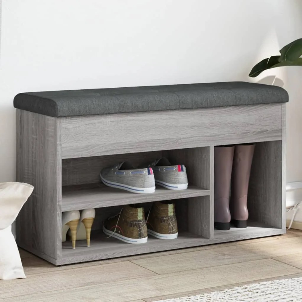 vidaXL Bancă de pantofi, gri sonoma, 82x32x45,5 cm, lemn prelucrat