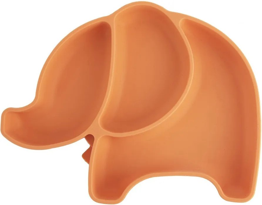 Farfurie pentru copii portocalie din silicon 18x23 cm Elephant – Orion