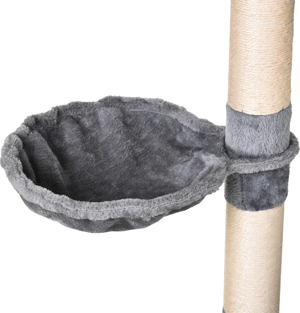 PawHut Stalp de zgarieturi pentru Pisici cu Cusca Hamac Patucuri Suspendate si Stalpi din Franghie Sisal Gri 60x40x154cm | Aosom Romania