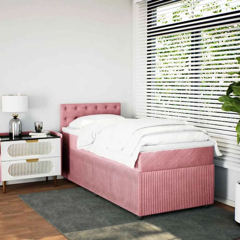 vidaXL Pat box spring cu saltea, roz, 100x200 cm, catifea