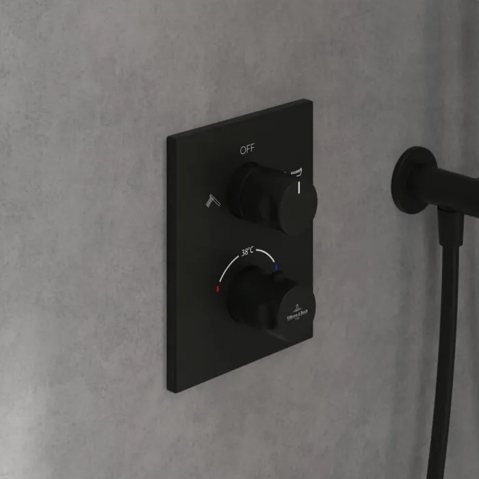 Baterie dus termostatata Villeroy&Boch Angular negru mat fara corp ingropat