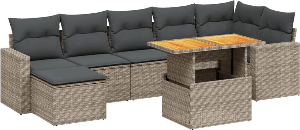 vidaXL Set canapele de grădină cu perne, 8 piese, gri, poliratan