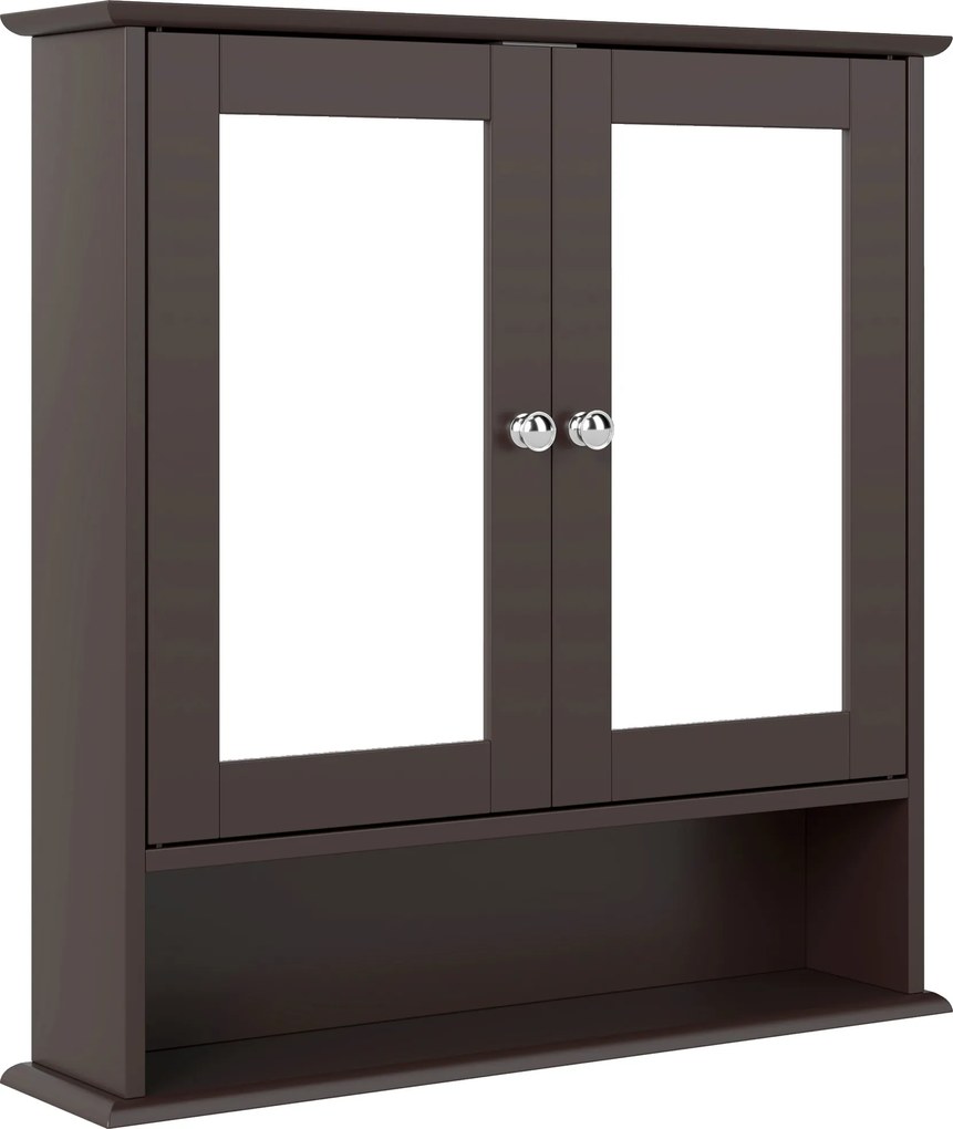 kleankin Dulap de baie cu oglindă Dulap de perete cu 2 uși Raft deschis Raft reglabil 56x13x58 cm Maro închis | Aosom Romania