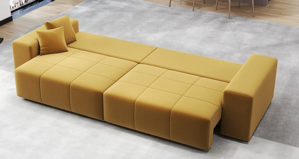 Canapea extensibilă dumonde cu ladă de depozitare si sezut confortabil din spuma high-density, Marbela Royal Mustar XXL 295x100 cm