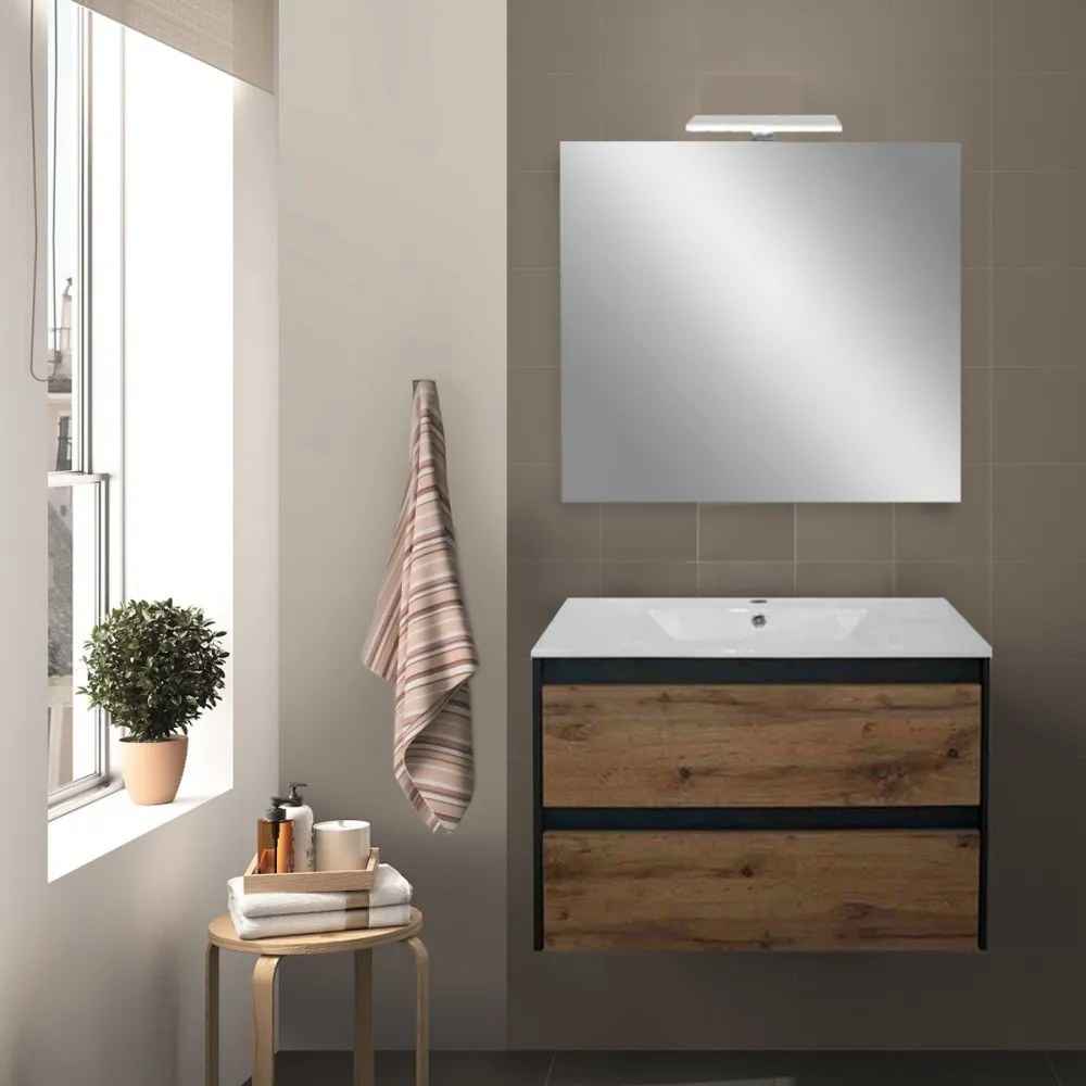 Mobilier complet de baie Porto Prime 80 în culoarea stejarului rustic antracit