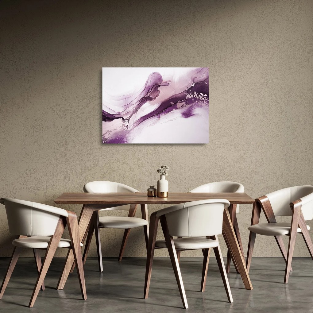 Tablou pe sticlă - Artă fluidă violet (70x50 cm)