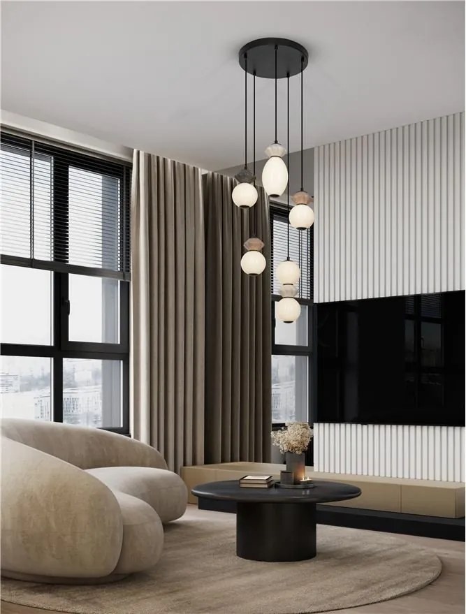 Lustra LED suspendata decorativa ceramica mocha, gri, alb, PALLINA 5L