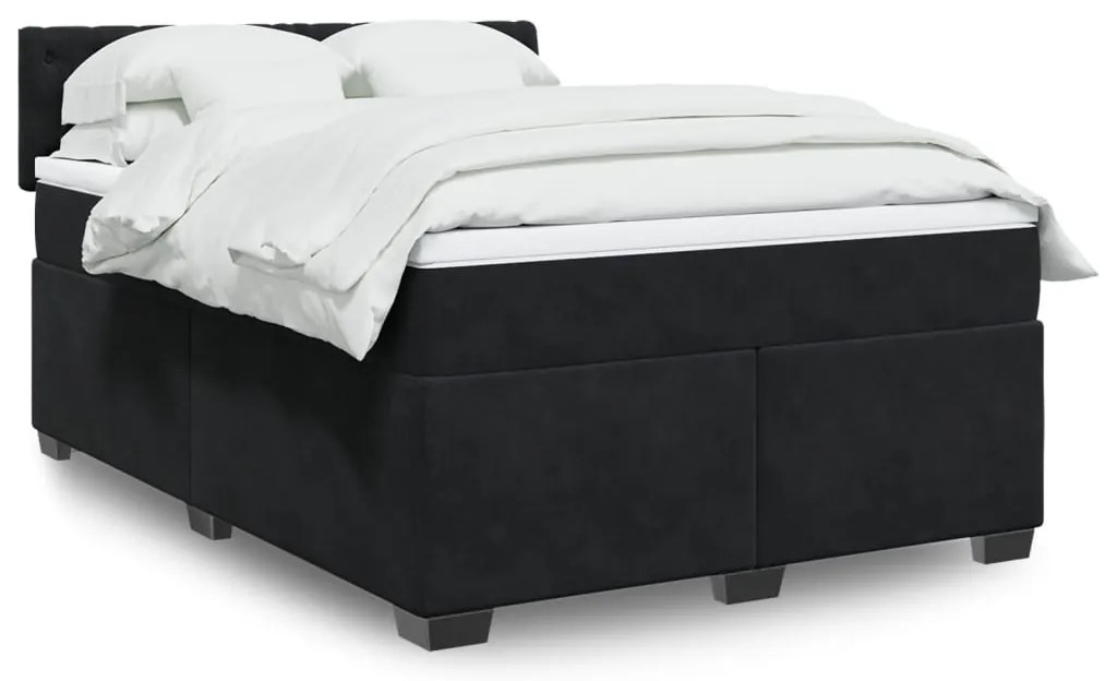 vidaXL Pat box spring cu saltea, negru, 140x200 cm, catifea