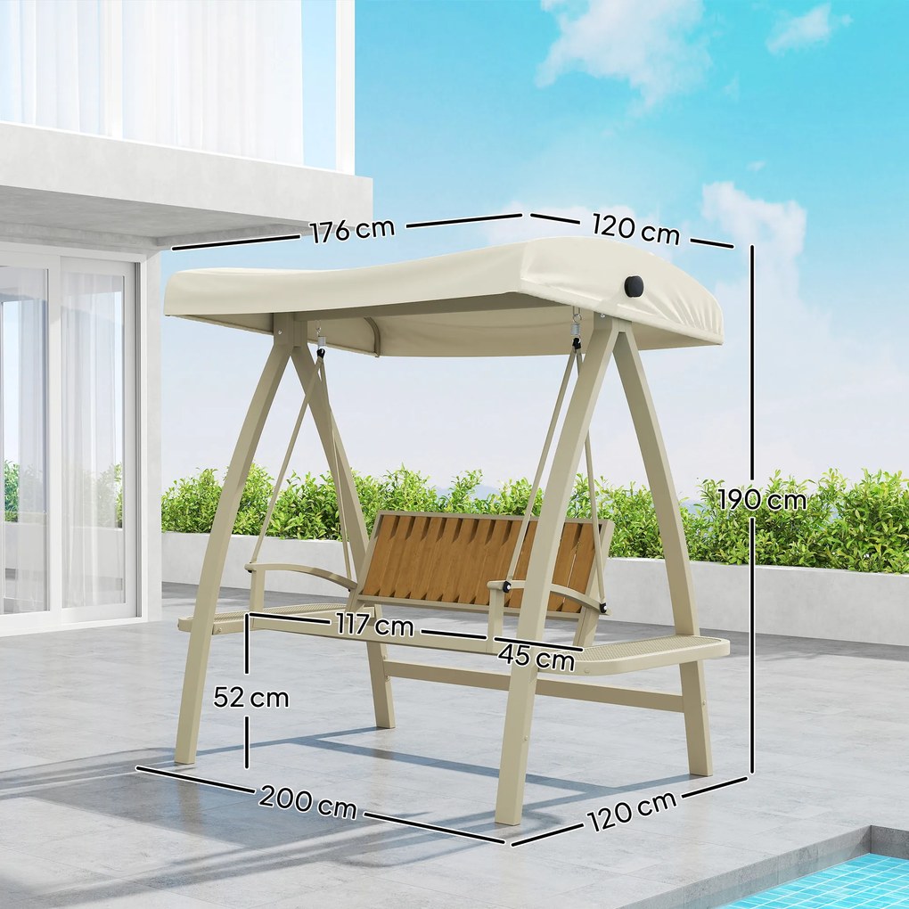 Outsunny Hollywoodschaukel 2 locuri cu acoperiș de soare reglabil, masă laterală 200 x 120 x 190cm, Bej | Aosom Romania