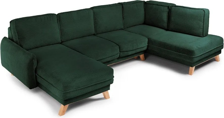 Colțar verde închis extensibil/cu spațiu de depozitare cu tapițerie din catifea reiată (cu colț pe partea dreaptă/în formă de "U") Tori – Bonami Selection