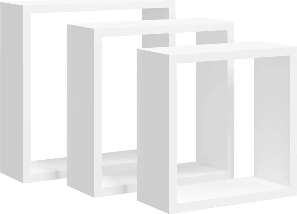 vidaXL Rafturi cub de perete, 3 buc., alb, MDF