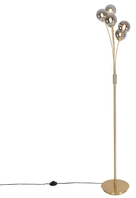 Lampa de podea moderna aurie cu 5 lumini cu sticla fumurie - Atena
