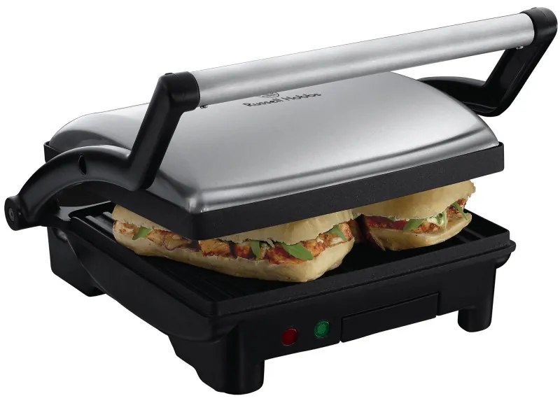 Resigilat: Aparat 3 in 1 Russell Hobbs 17888-56, Panini maker, Grill, Gratar 1800 W, Deschidere pana la 180°, Negru/Inox