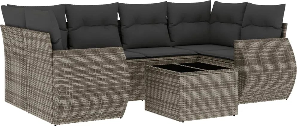 vidaXL Set canapele de grădină, 7 piese, cu perne, gri, poliratan