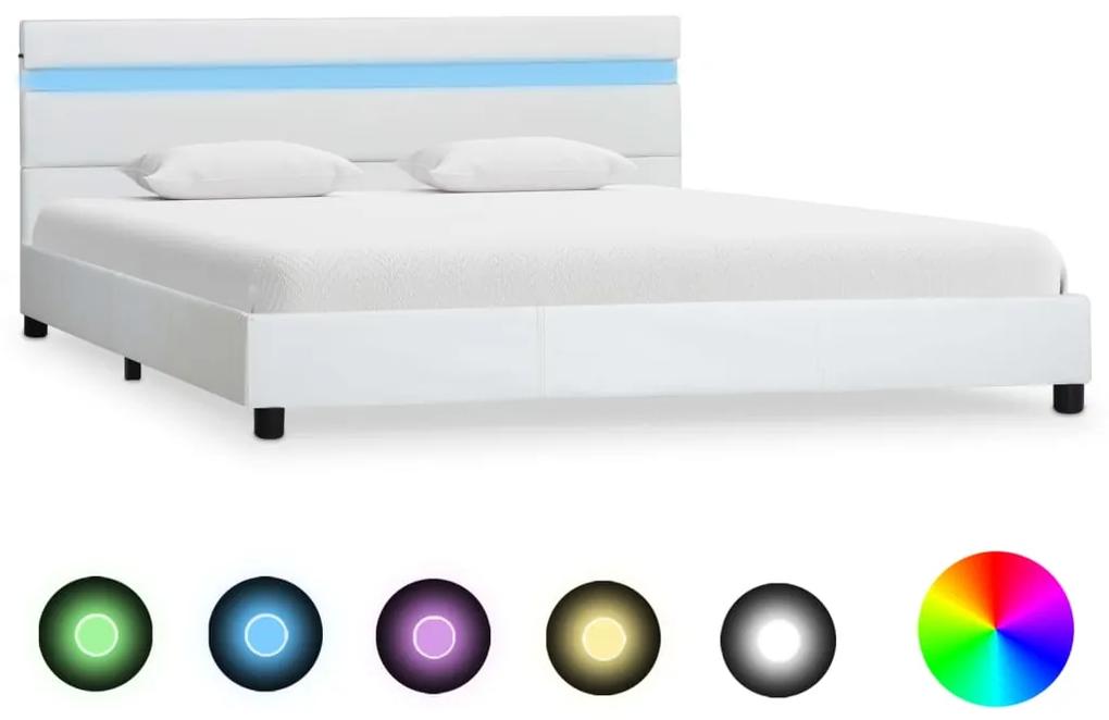 284790 vidaXL Cadru de pat cu LED, alb, 160 x 200 cm, piele ecologică